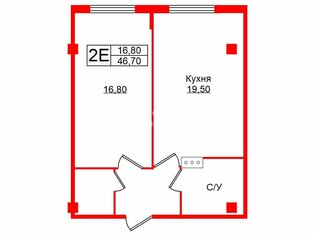 1-комн. кв. 46.7 м² 5/18 этаж