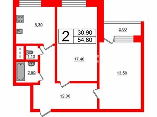 2-комн. кв. 54.8 м² 9/10 этаж