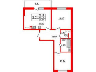 2-комн. кв. 55.5 м² 8/25 этаж