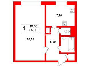  Квартира 35.3 кв.м. у метро Пр.Большевиков