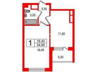 1-комн. кв. 34.8 м² 4/25 этаж