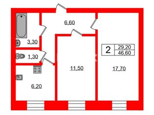 2-комн. кв. 46.6 м² 3/5 этаж