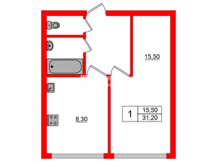 1-комн. кв. 31.2 м² 9/9 этаж