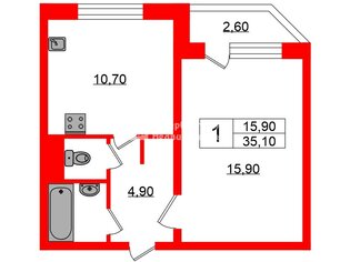 1-комн. кв. 35.1 м² 8/17 этаж