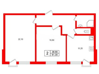 2-комн. кв. 61.3 м² 3/5 этаж