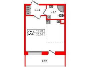 Студия 25.2 м² 2/14 этаж