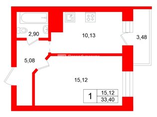 1-комн. кв. 33.4 м² 16/25 этаж