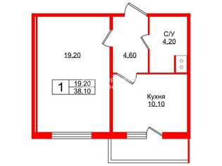 1-комн. кв. 38.1 м² 14/25 этаж