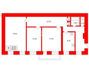 3-комн. кв. 89.5 м² 3/5 этаж