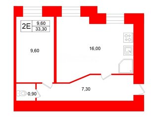1-комн. кв. 33.3 м² 4/4 этаж