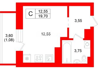 Студия 19.7 м² 9/26 этаж