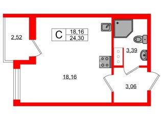 Студия 24.3 м² 4/8 этаж