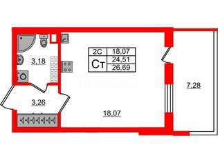 Студия 24.51 м² 5/5 этаж
