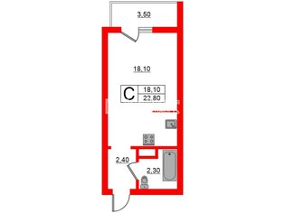 Студия 22.8 м² 3/16 этаж