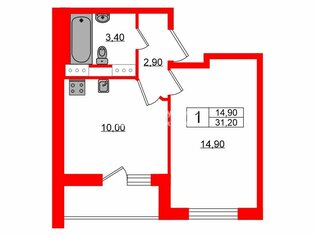 1-комн. кв. 31.2 м² 12/12 этаж