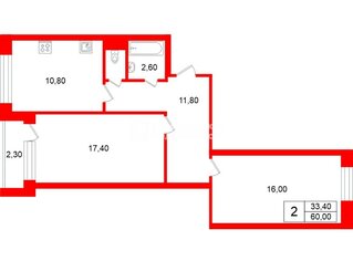 2-комн. кв. 60 м² 3/10 этаж