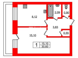 1-комн. кв. 30.6 м² 6/9 этаж