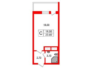 Студия 23.8 м² 12/25 этаж