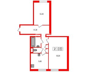 2-комн. кв. 57.3 м² 3/7 этаж