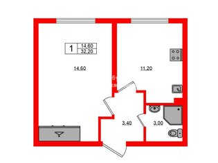 1-комн. кв. 32.2 м² 2/4 этаж