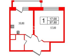 1-комн. кв. 37.5 м² 10/26 этаж