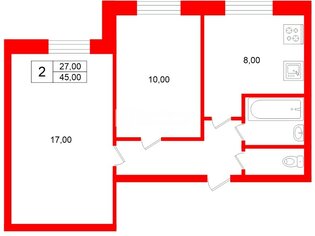 2-комн. кв. 45 м² 1/9 этаж