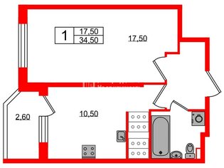 1-комн. кв. 34.5 м² 17/27 этаж