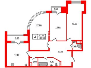 3-комн. кв. 105.9 м² 7/24 этаж