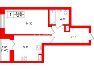 1-комн. кв. 34.7 м² 4/16 этаж