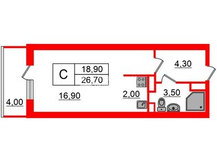 Студия 26.7 м² 15/25 этаж