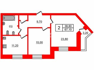 2-комн. кв. 67.1 м² 10/16 этаж