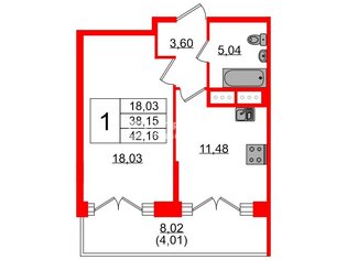  Квартира 38.1 кв.м. у метро Приморская