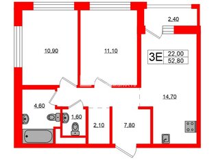  Квартира 52.8 кв.м. у метро Озерки