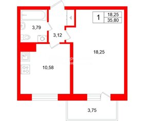 1-комн. кв. 35.8 м² 8/12 этаж