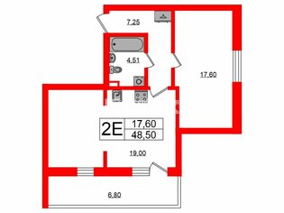 1-комн. кв. 48.5 м² 1/8 этаж