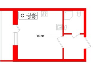 Студия 24.9 м² 5/9 этаж