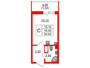 Студия 19.43 м² 4/12 этаж