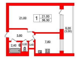 1-комн. кв. 36.3 м² 8/12 этаж