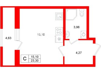 Студия 23.3 м² 11/16 этаж