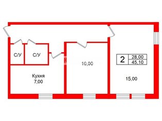 2-комн. кв. 45.1 м² 4/4 этаж