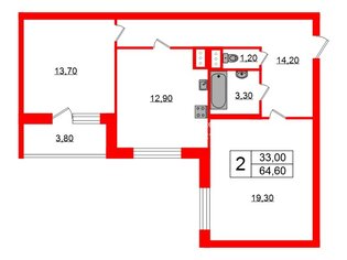 2-комн. кв. 64.6 м² 3/18 этаж