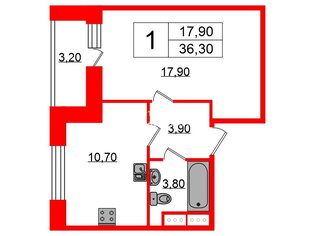 1-комн. кв. 36.3 м² 12/24 этаж