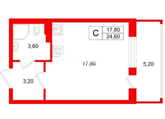  Студия 24.6 кв.м. у метро Проспект Ветеранов