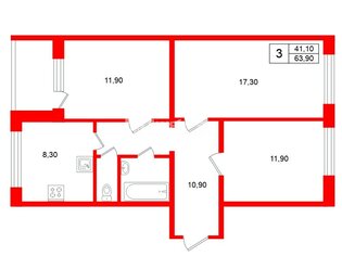 3-комн. кв. 63.9 м² 8/14 этаж