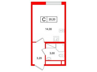 Студия 20.2 м² 17/25 этаж