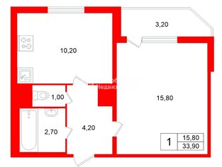 1-комн. кв. 33.9 м² 17/25 этаж