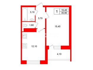 1-комн. кв. 35.9 м² 6/17 этаж