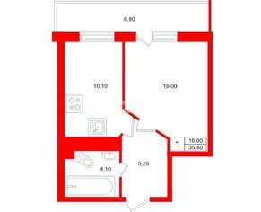 1-комн. кв. 35.4 м² 6/17 этаж