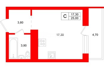 Студия 25 м² 5/17 этаж