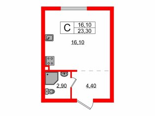 Студия 23.3 м² 4/4 этаж